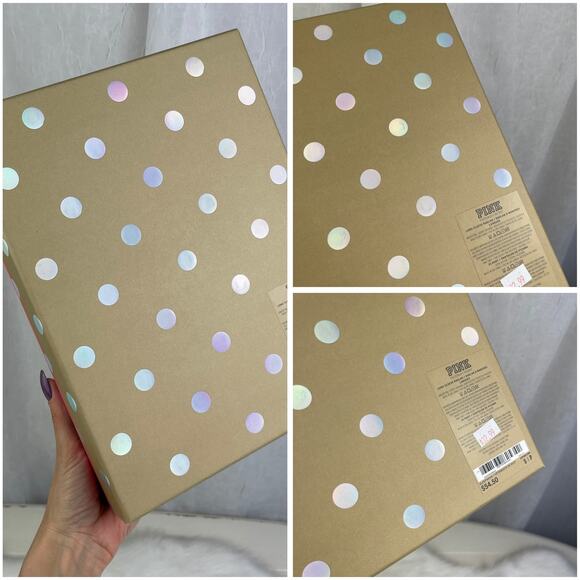 💕 Victoria’s Secret PINK Gift Display Decor Box Gold Brown Holograph Polka Dots - Picture 13 of 16